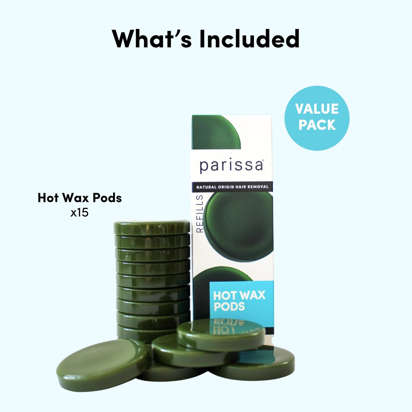 Parissa Hard Wax Refill Pods |15 Pods (13.2 Oz) | No-Strip Hot Wax with Natural Beeswax, Salon-Strength for Brazilian, Bikini & Facial Hair Removal | For Sensitive Skin, Chin, Upper Lip & Face