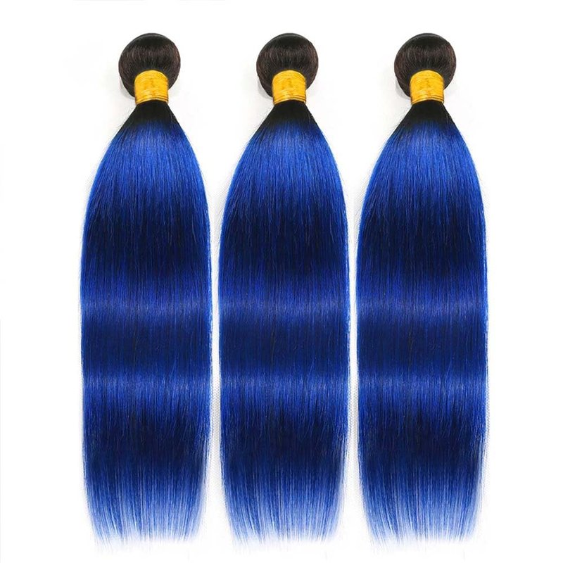 Ombre Blue Bundles Human Hair 18 20 22 Inch Straight Light Blue Human Hair Bundles 3 Bundle12A Unprocessed Brazilian Virgin Hair Quick Weave for Black Women