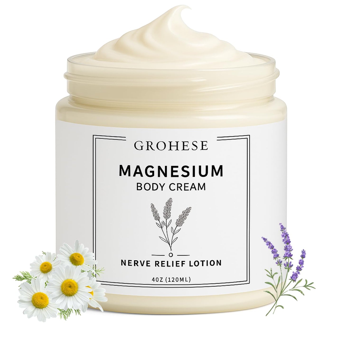Neuropathy Cream - Nerve Relief Magnesium Body Lotion, Magnesium Cream for Feet & Hands & Knees with Magnesium Chloride and Pure Ingredients, Non-Greasy Formula, Relaxing Lavender Scent