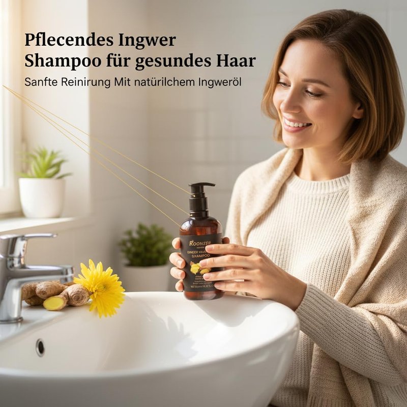 ROONZER ginger shampoo Blend of Ginger Root Oil & Premium Hair Care Components- Hair Regrowth Shampoo, Hair Growth, Anti-Hair Loss Hair Shampoo for Women & Men 300ml