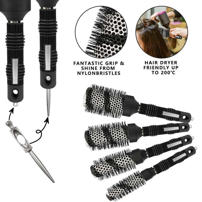 Round Brush for Blow Drying with Boar Bristle Hair Brush Set Thermal Ceramic & Ionic Tech Large+Samll Round brushes Set for Girls/Women Salon Blowout & Styling,Curling Ideal Short and long Hair
