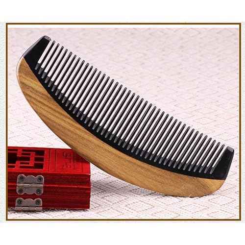 Natural Ox Horn Pocket Hair Comb, 100% Handmade Premium Quality Anti-Static Comb Without Handle - Buffalo Horn Oval Fine Tooth, Green Sandalwood