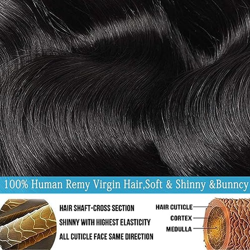 Cirvty 34 Inch Body Wave Bundle Human Hair 1 Bundles Body Wave Bundles 100% Unprocessed Brazilian Virgin Hair Bundles Double Weft Weave Bundles Human Hair Natural Black Color