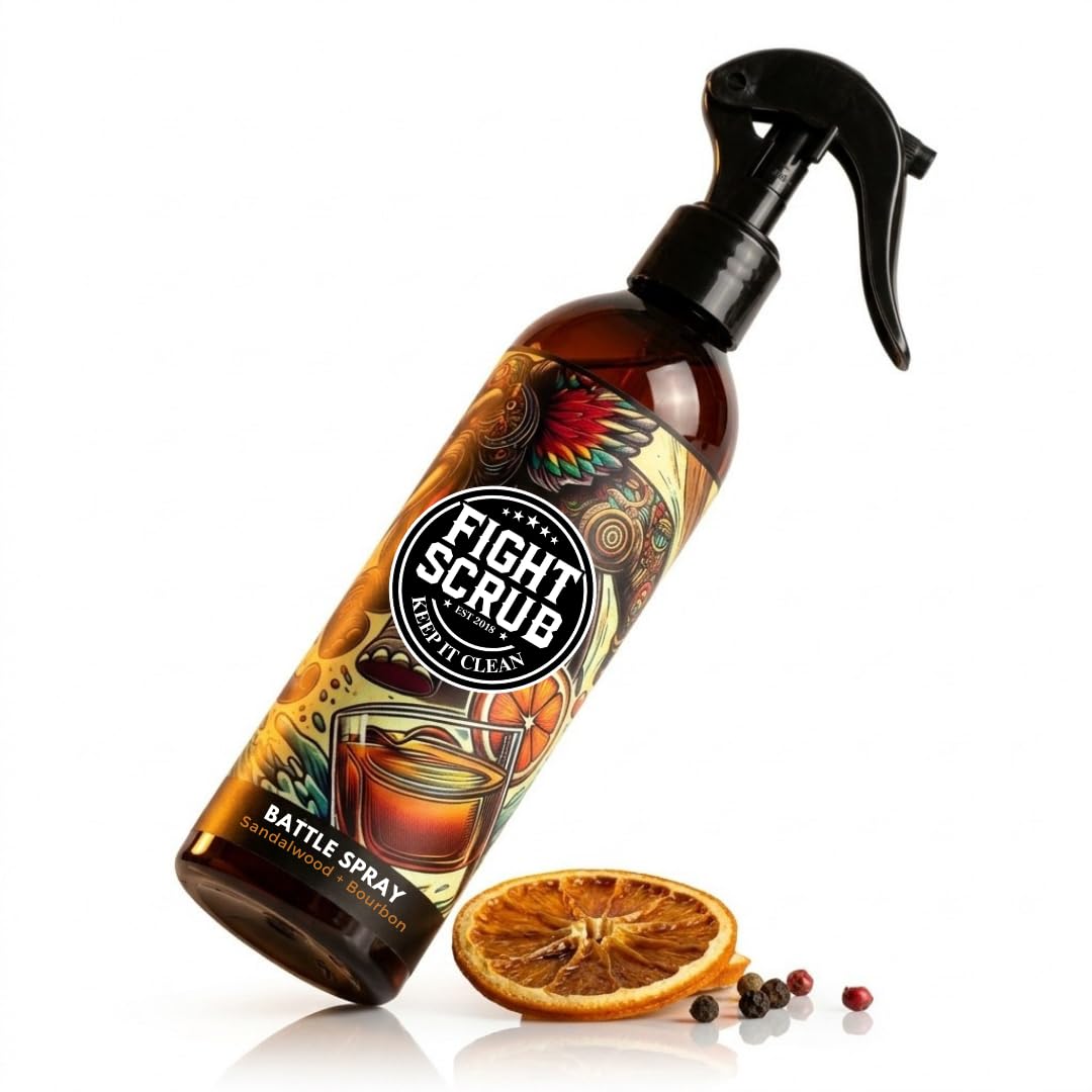 Post-Training Body Spray for Athletes - Witch Hazel Formula for BJJ, Wrestling & MMA | Deodorizes Skin & Gear - 8oz (Sandalwood + Bourbon)