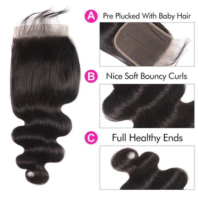 6X6 HD Transparent Lace Closure - Body Wave Brazilian Virgin Hair with Baby Hair | Natural Black, 12 Inch