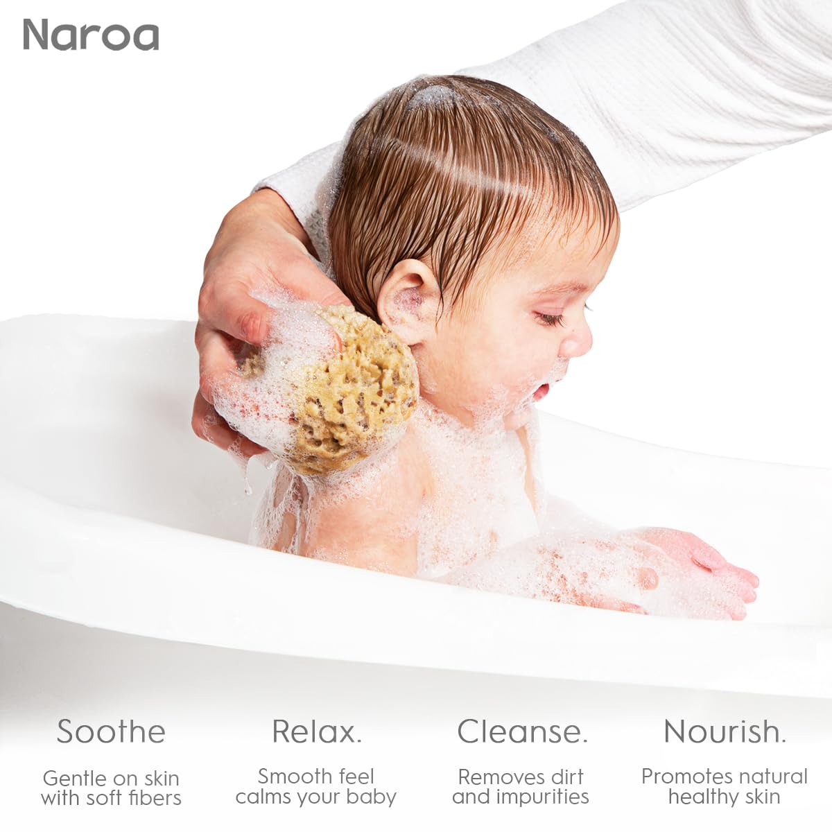 NAROA Natural Baby Bath Sponge in Gift Box | Premium Soft Wool Sea Sponge for Babies | Newborn Bath Time Essentials | Sustainable & Plastic Free (2 Pack)