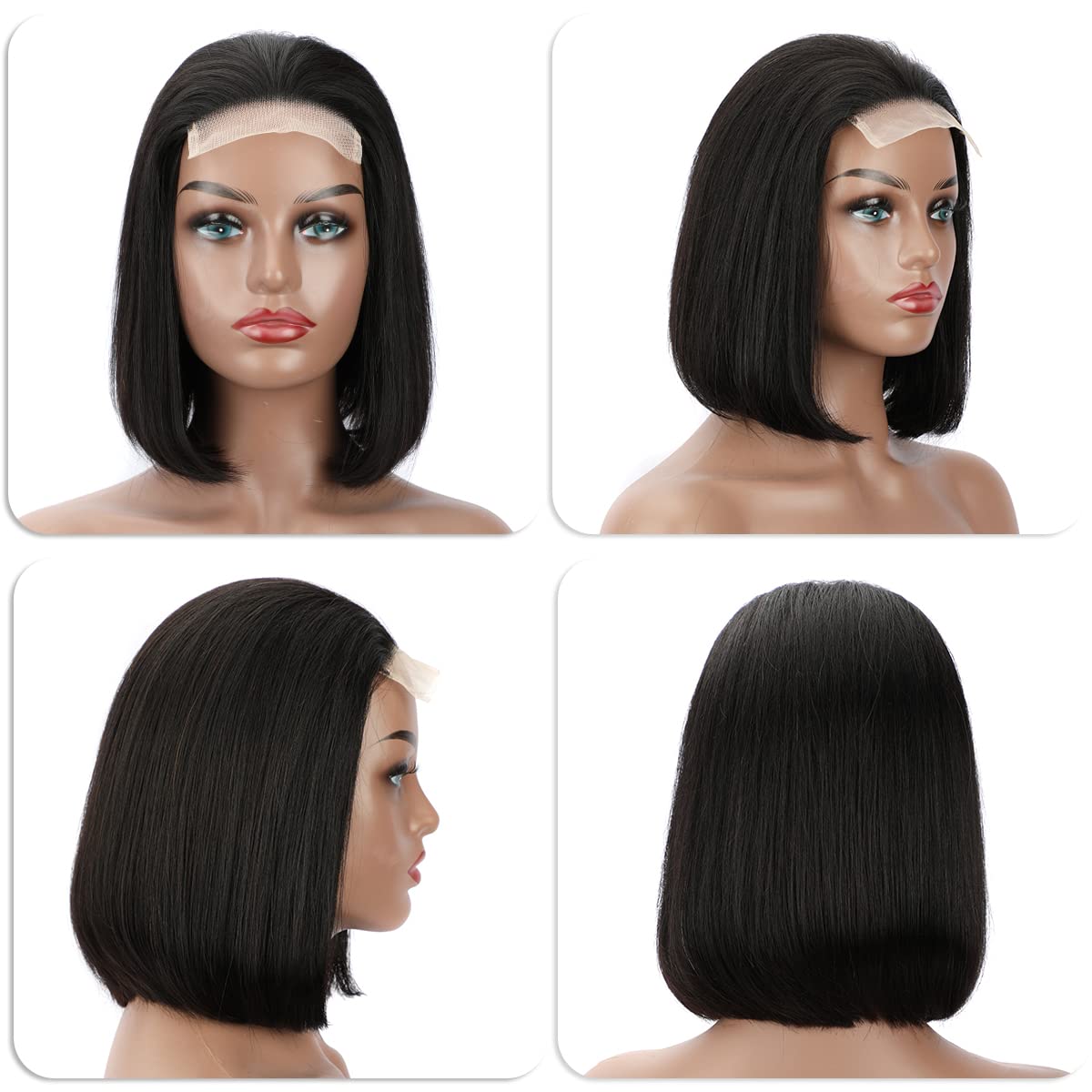 LICHANG 11 Inch 4x4 Lace Closure Bob Wigs Human Hair Wear And Go Straight Glueless Pre Plucked with Baby Hair for Black Women 180% Density