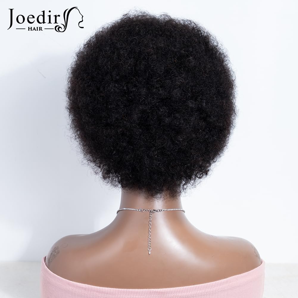 Joedir HAIR Short Afro Human Hair Wigs for Black Women Natural Black Afro Curly Wig Soft and Bouncy Glueless Wig 130% Density (Color: Natural)
