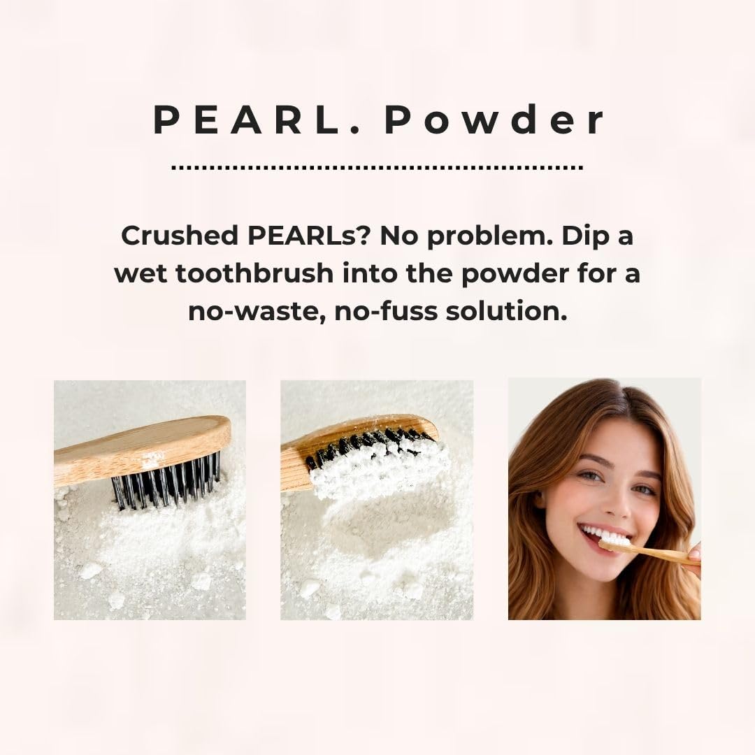 Pearl. Lux: Sea Glass Jar + 62 Tablets + Mint Floss + Bamboo Toothbrush | Dentist Designed | Natural Whitening | TSA Approved | Reusable Packaging