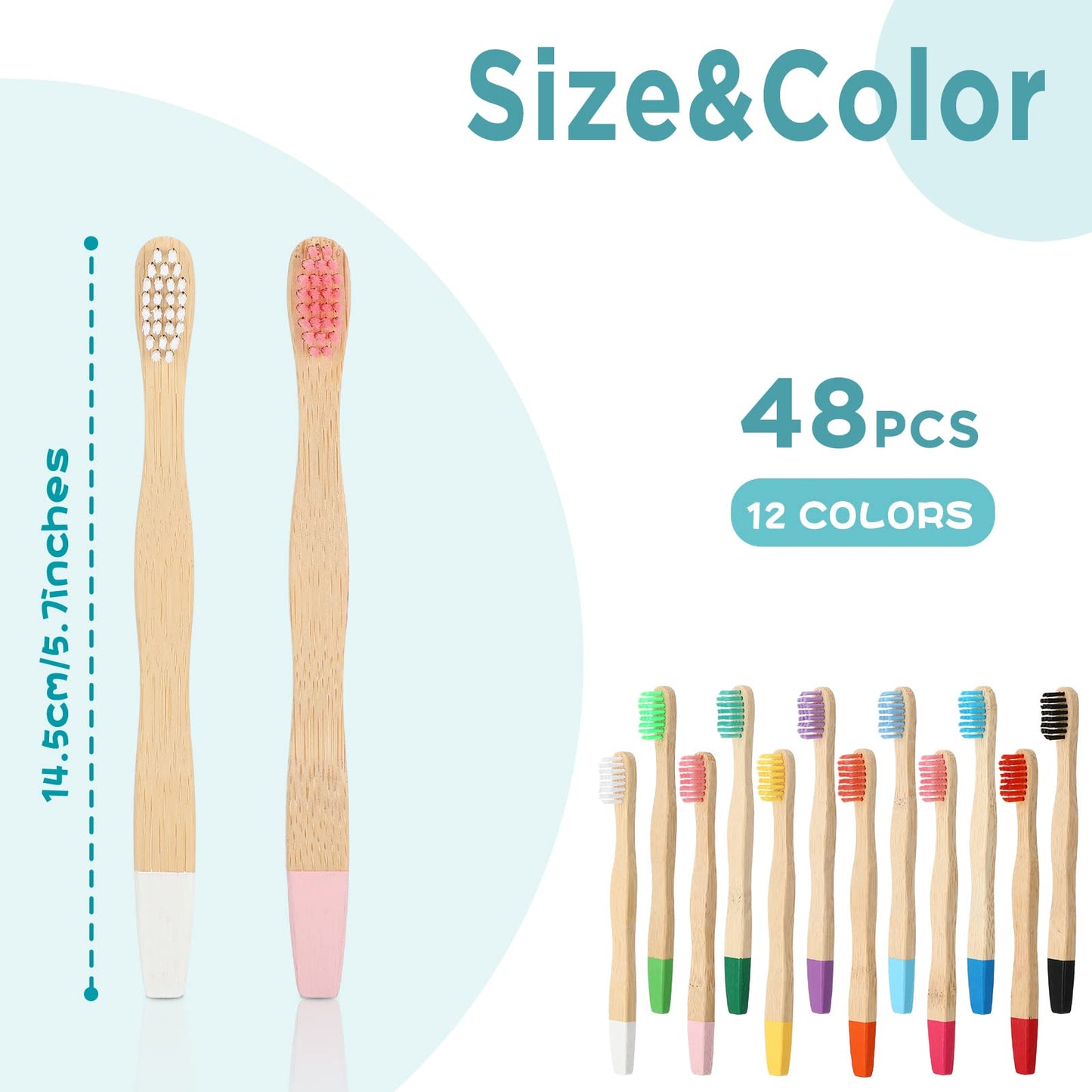 Estune 48 Pcs Kids Bamboo Toothbrushes Soft Bristle Individually Wrapped Toddler Toothbrush Manual Travel Tooth Brushes for Kids Children Adults School Travel Teeth Oral Supplies 5.7 Inch
