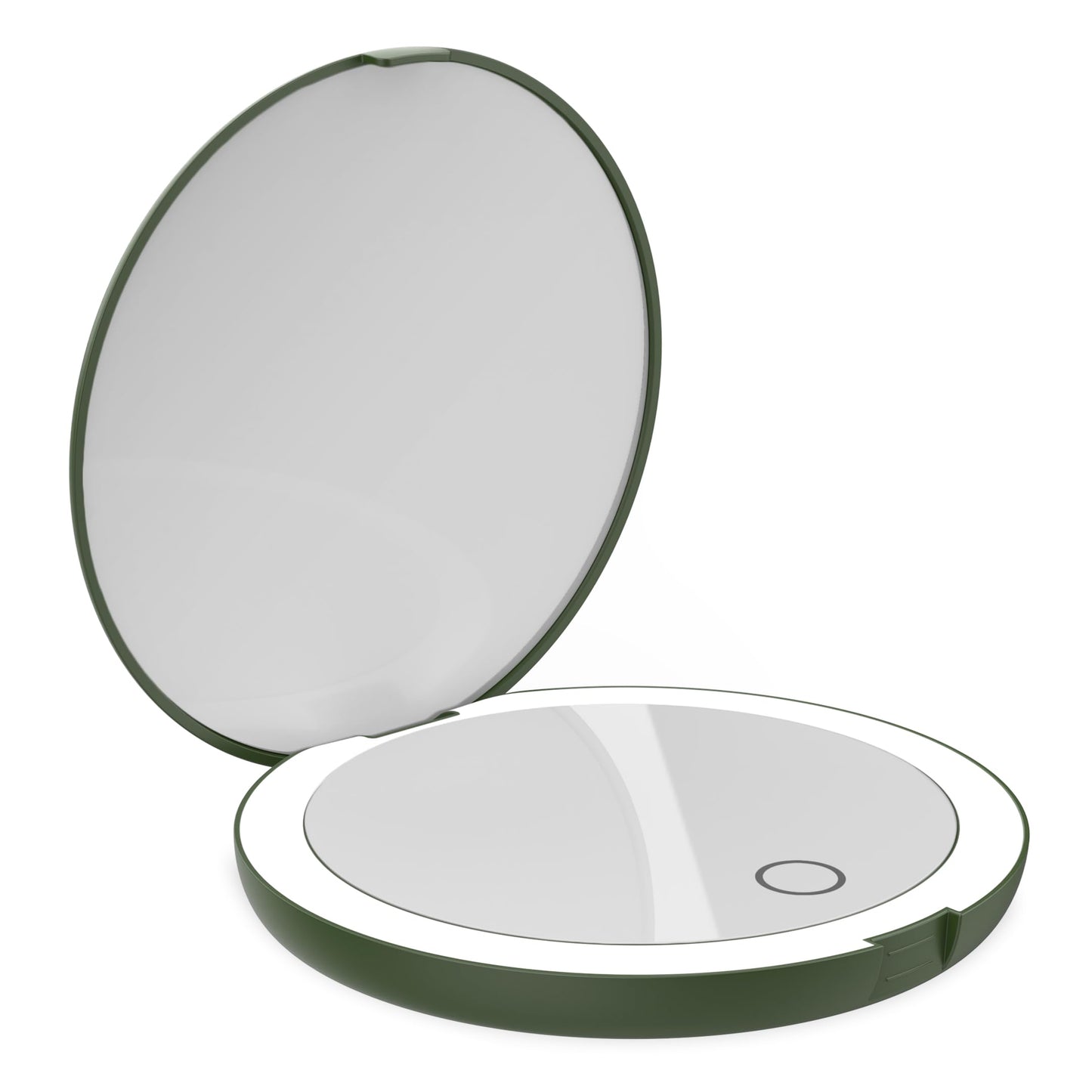 LUNA London Compact Travel Mirror | Travel Makeup Mirror with Light | LED Lighted Vanity Mirror with 3 Light Modes | 7X Magnification Folding Portable & Rechargeable (Forest Green)