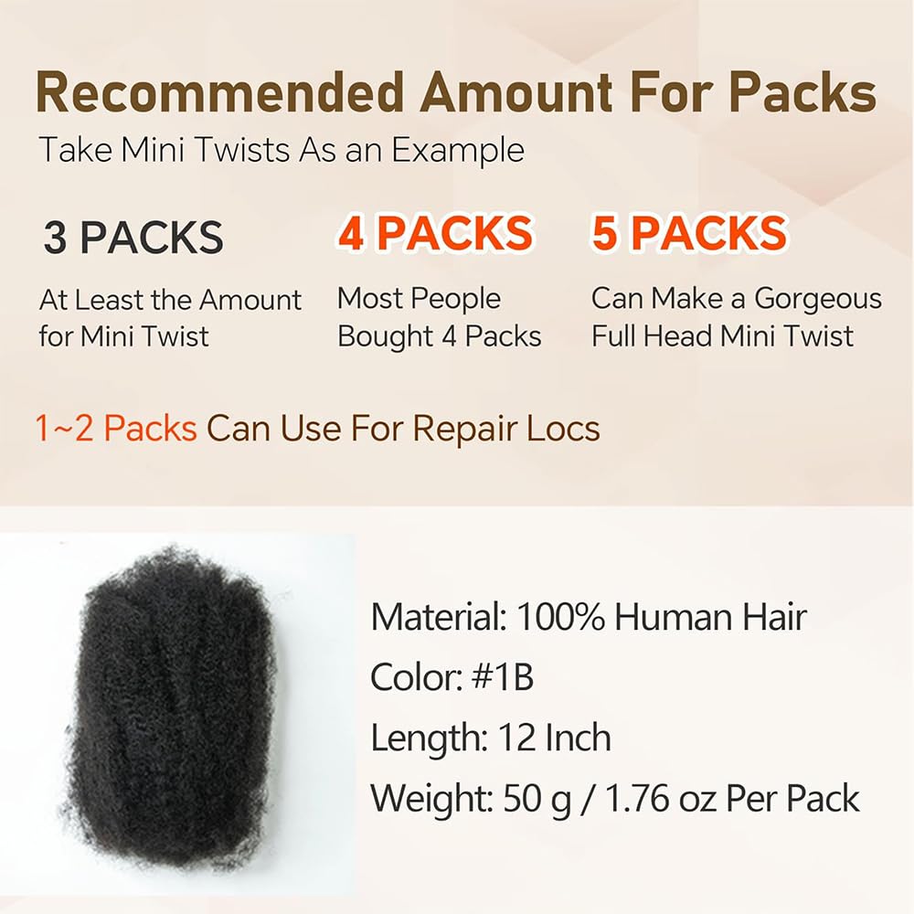 Ssawhair Afro Kinkys Bulk Human Hair For Dreadlock Extensions Repair Locs Mini Twist Braiding Hair Afro Kinky Curly Human Hair For Locs Extensions 14 Inch 50g