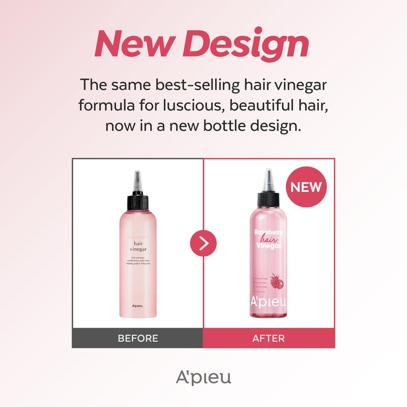 A’PIEU Raspberry Hair Vinegar Rinse & Refill Set for Scalp Detox & Clean, Smooth & Shiny Hair, Clarifying Treatment for Dandruff, Buildup, pH Balancing, Korean Haircare (6.76 fl oz |13.6 fl oz)