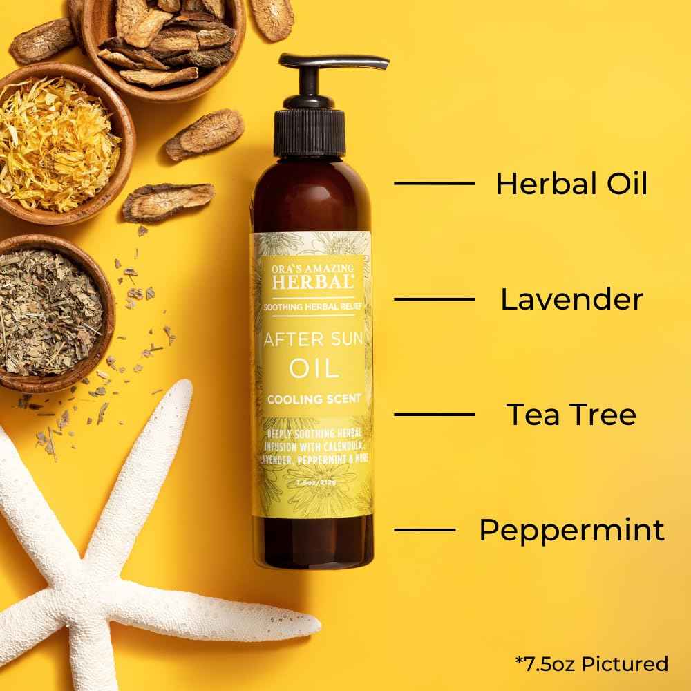 Ora's Amazing Herbal Travel Size After Sun and Shave Oil for Women & Men, Sunburn Relief, Botanical Moisturizer with Nourishing Herbs and Essential oils, Razor Burn, 2 oz with Pump