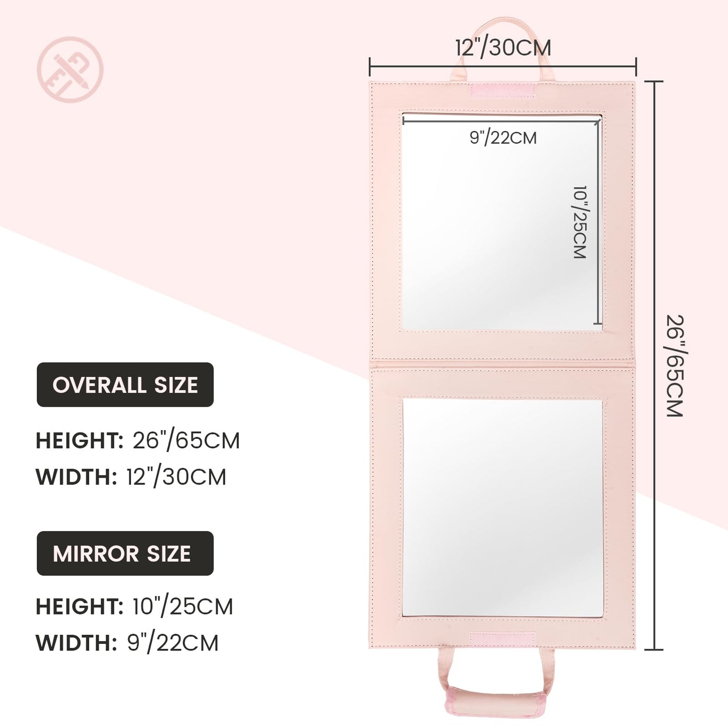 Fanwoli Hanging Mirror for Dance Bag with Garment Rack, Foldable, Pink