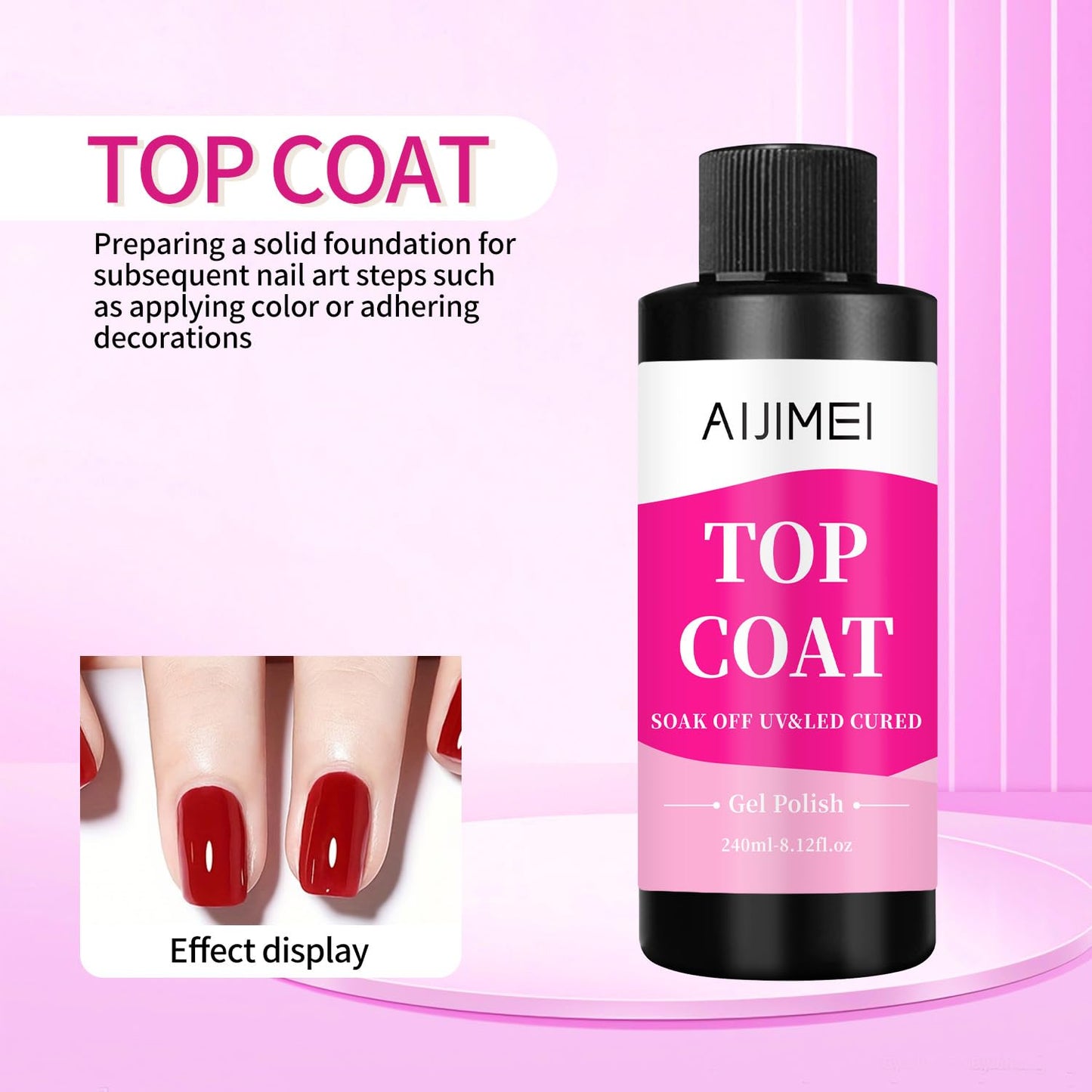 Premium Gel Top Coat Nail Polish - Long Lasting Finish for Salon-Grade Nails | 240ml (8 Fl Oz)