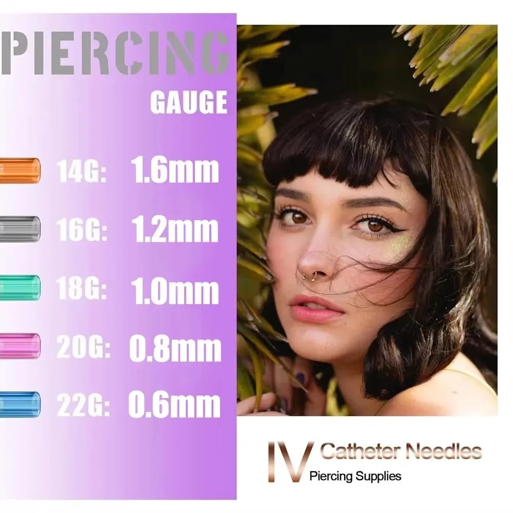 50Pcs Catheter Piercing - Yuelong 16 Guage Catheter Ear Nose Piercing Tool Sterilised Hollow Body Piercings Kit Tools for Lip Tongue Belly Nipple Piercing Supplies