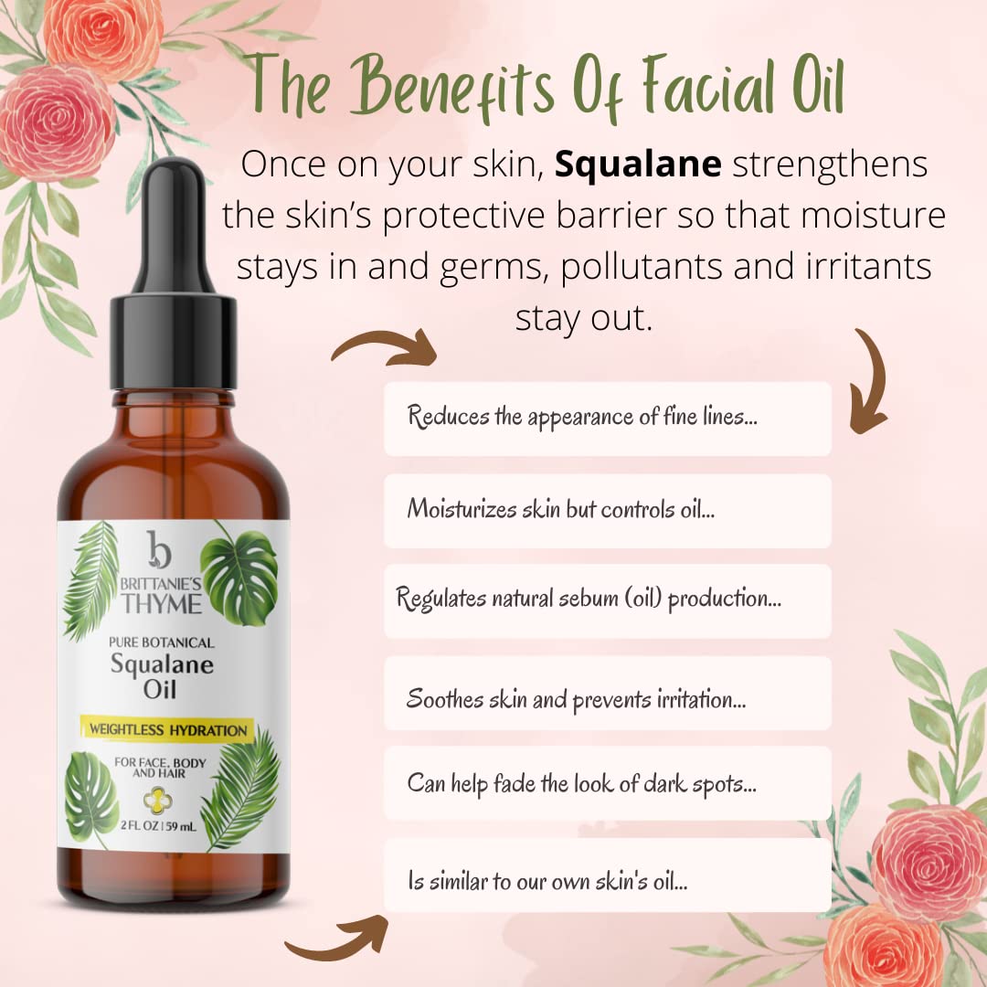 Brittanie’s Beauty 100% Pure Squalane Oil for Hair, Skin & Nails – Lightweight Hydration for Radiant Glow, Smooth Skin & Silky Hair | Clean, Vegan, Non-Greasy Formula, 2oz