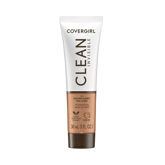 COVERGIRL Clean Invisible Foundation Makeup, Dewy & Glowy Finish, Buildable Coverage, Skin-Like Smooth Look, Vegan, Creamy Natural, 1oz