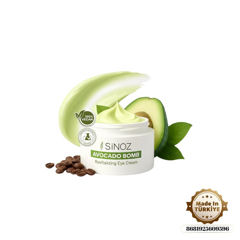 sinoz Hydrating Eye Cream with Avocado Oil, Caffeine & Peptides, 15 ml - Avocado Eye Cream, Dark Circles Eye Cream for Puffiness & Dry Under Eyes, Day and Night Skincare for Women