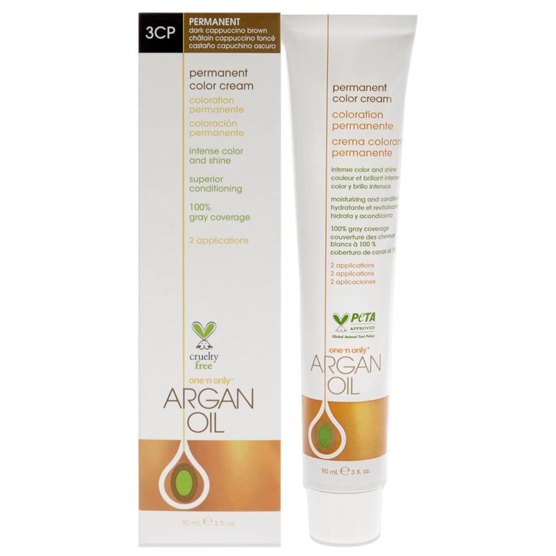 One N' Only Permanent Hair Color - Permanent Hair Dye Made with Argan Oil - Delivers Rich, Accurate Tones with Gray Coverage - Improves Moisture & Elasticity - 3CP Dark Cappuccino Brown (3 oz)