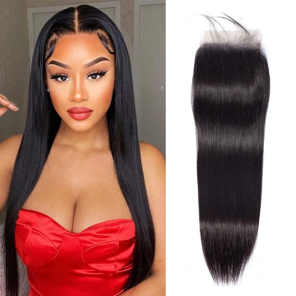 4x4 Straight Lace Closure Human Hair 18 Inch HD Lace Closure Free Part 100% Brazilian Virgin Hair Straight Transparent Lace Pre Plucked with Baby Hair