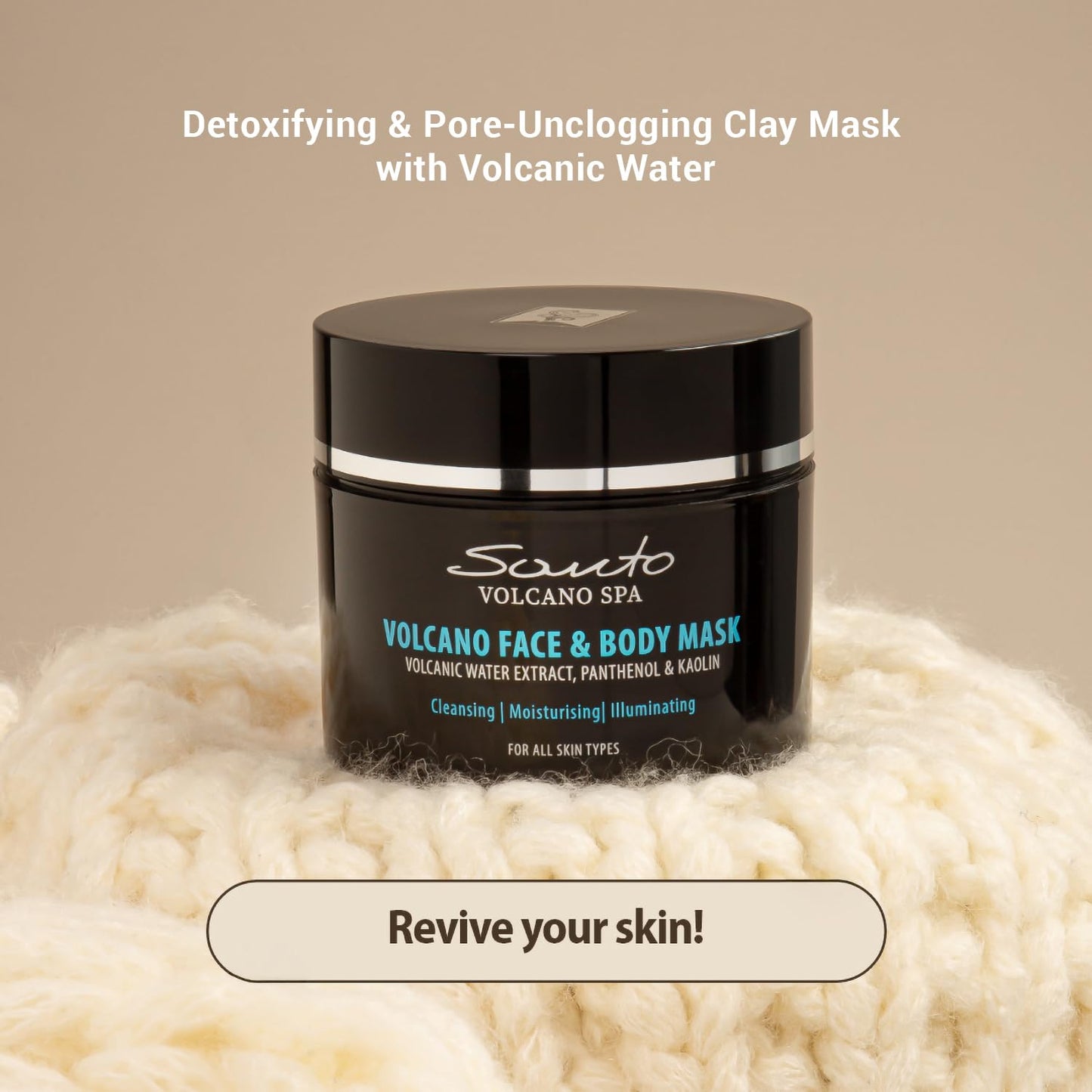 Volcano Face & Body Mask 200ml – Detoxifying & Pore-Unclogging Clay Mask with Volcanic Water, Olive & Almond Oil – Body Masks for Treatments, Hydrating, Toning & Skin Tightening