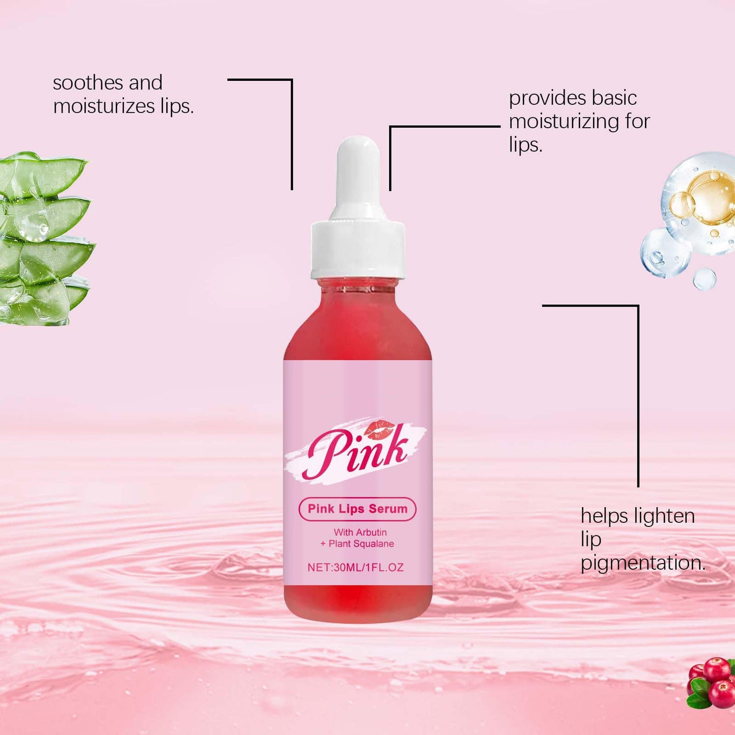 TUOSHITONG Pink Lip Serum for Dry and Dark Lips, Lip Lightener for Smokers and Non-Smokers, Conditioning LipSerum Moisturizer Help Fade Lips Discoloration with Alpha Arbutin & Aloe Vera 2PCS