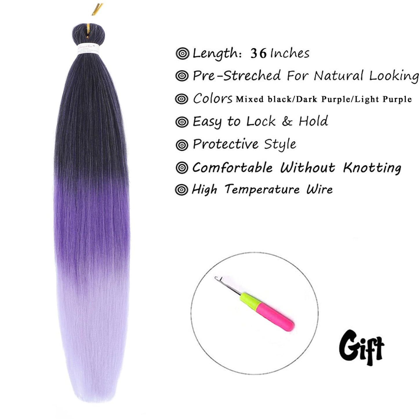 Liang Dian Pre-Stretched Braiding Hair 36 Inch 6 packs Hot Water Setting Synthetic Hair Crochet Braiding Hair Extension(Mixed black/Dark Purple/Light Purple)