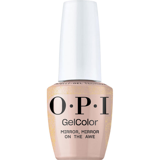 OPI GelColor Mirror, Mirror on the Awe | Semi-Sheer Pastel Peach with Gold Shimmer LED Cure Gel Nail Polish | Salon-Quality Shine, Long-Lasting Wear | 0.5 Fl Oz | OPI'm Dreaming Collection