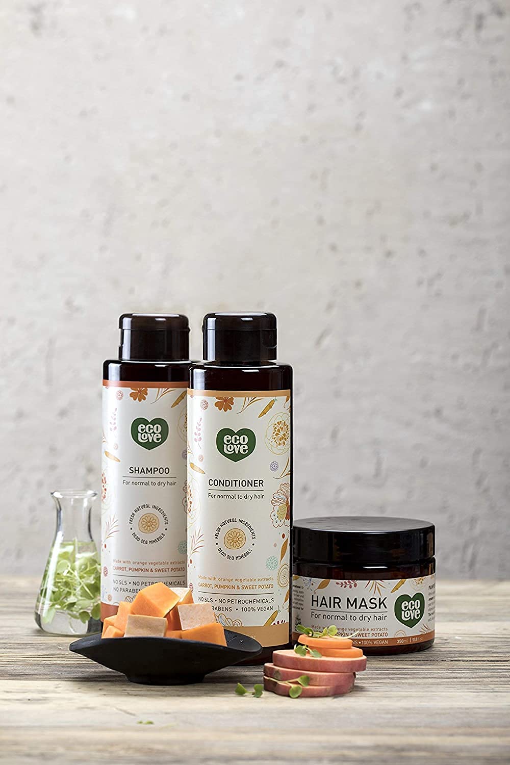Natural Conditioner, Shampoo & Mask for Dry, Damaged Hair | Vegan, SLS-Free, 17.6 oz - Carrot & Pumpkin Extract