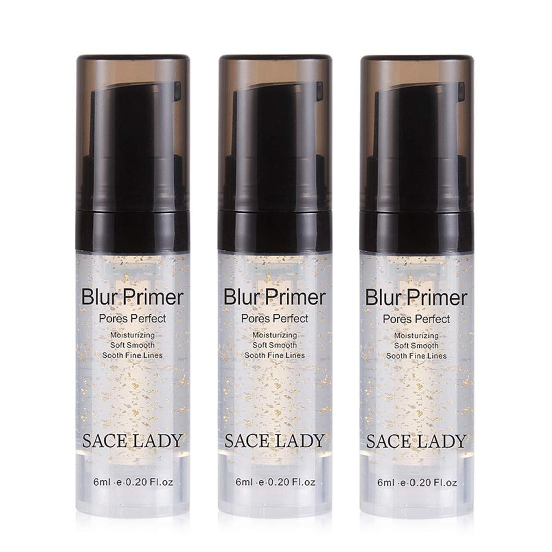 SACE LADY Face Makeup Primer Set, Big Pores Minimizer Perfect Cover, Matte Blur Pore Eraser Filler, Smooth Fine Lines Wrikles, Makeup Base Foundation Primer Gold Foil Infused (6ml/0.2Fl Oz,Pack of 3)