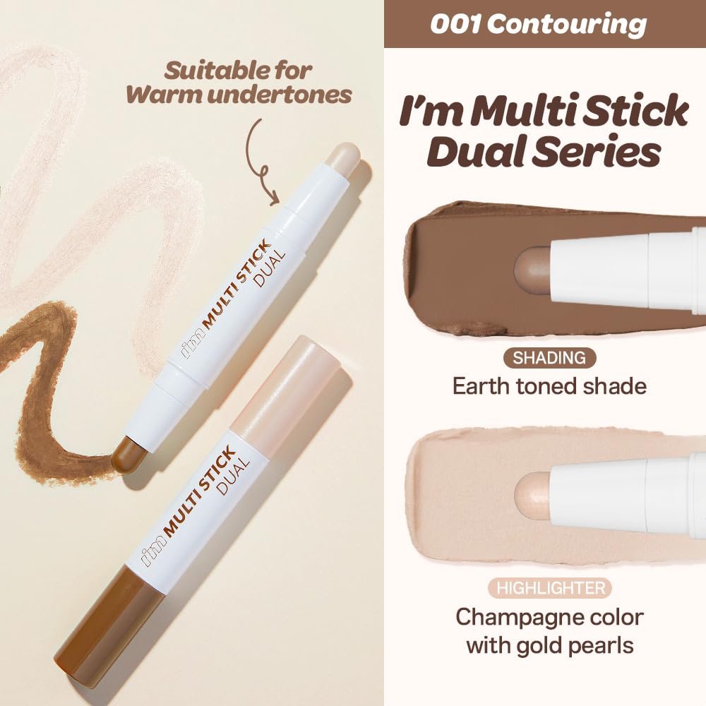 I'M MEME I'm Multi Stick Dual 002 Cool Contouring | Two Shade Shading and Highlighting Matte Finish | Suitable for Beginners Portable Size, Teen Girl Gifts, Gifts for Women, Beauty Gifts