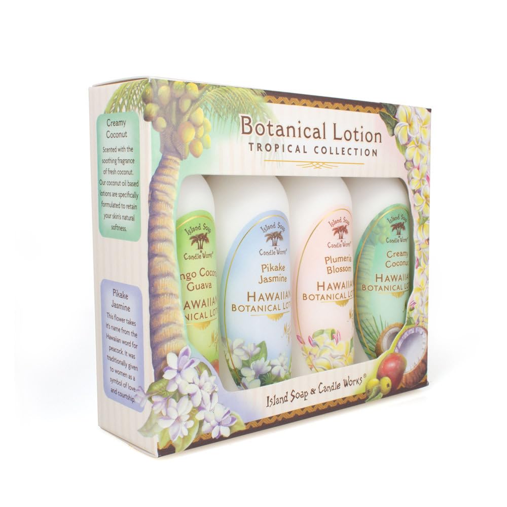 Island Soap and Candle Works Sampler Gift Set Scented Body Lotion for Men and Women - Paraben Free Body Moisturizer - Hydrating Hawaiian Skincare - Decorative Lotion Gift Box - 4 x 2 Ounce