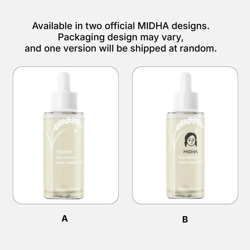 MIDHA Rice Facial Oil 30ml for skin moisturizing, deep, intense and immediate hydration and quick absorption with non greasy light oil like as rice bran oil