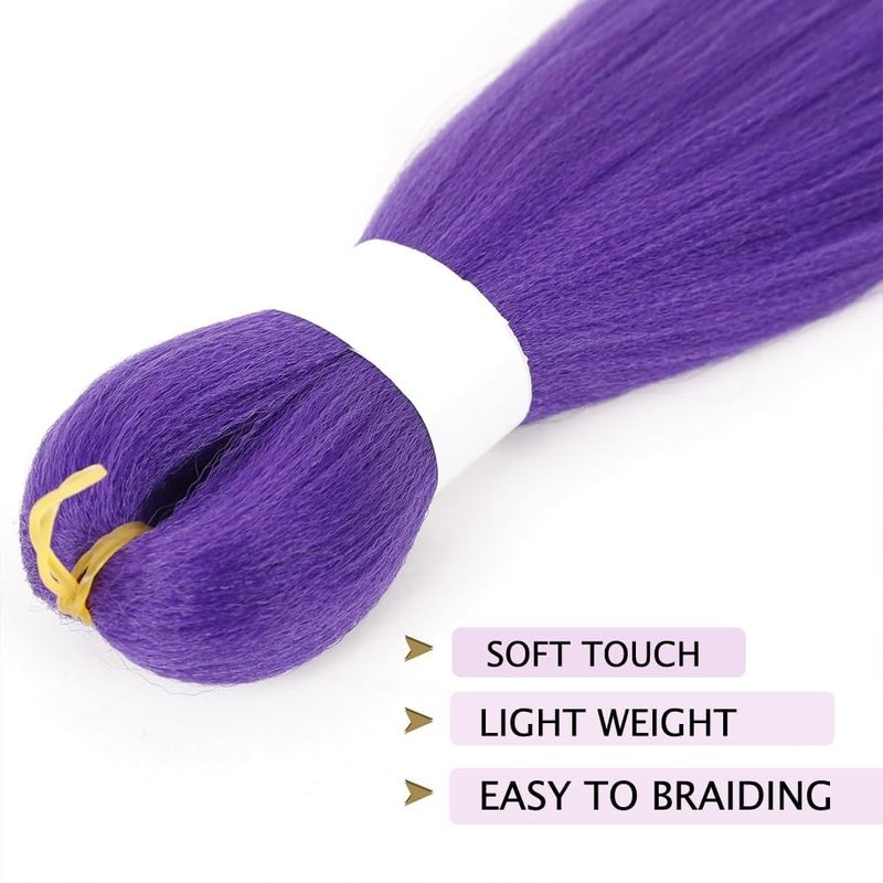 Braiding Hair Pre-stretched Extension Synthetic Yaki Purple Braiding Hair Extensions for Gril Kid Woman Adults 24 Inch Braiding Hair for K-POP Halloween Cosplay (Purple-2pcs 200 Gram 24 inch)