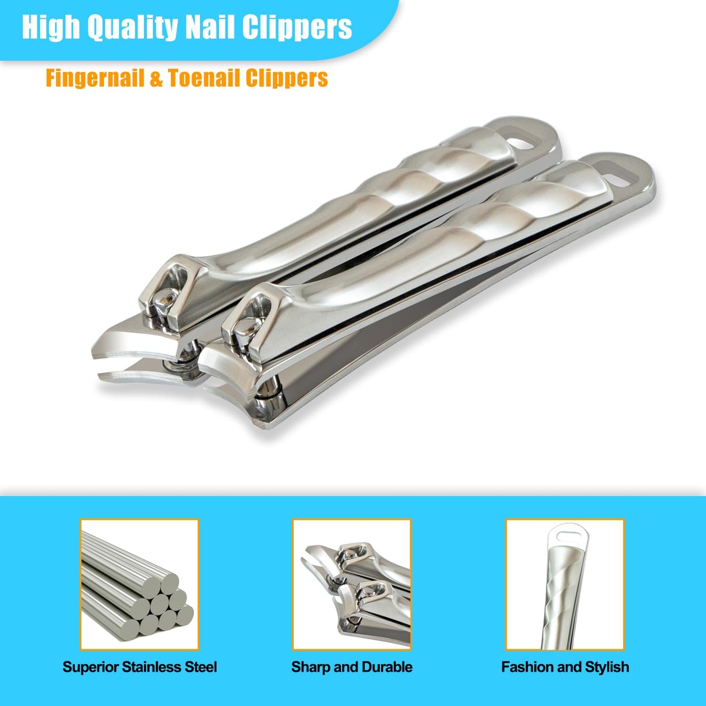 Slanted Angled Heavy Duty Nail Clippers for Thick Nails and Ingrown Nails - Large ToeNail Fingernail Clippers for Men, Seniors and Women - Professional Nail Clippers Set, Nail Cutter - Osinee