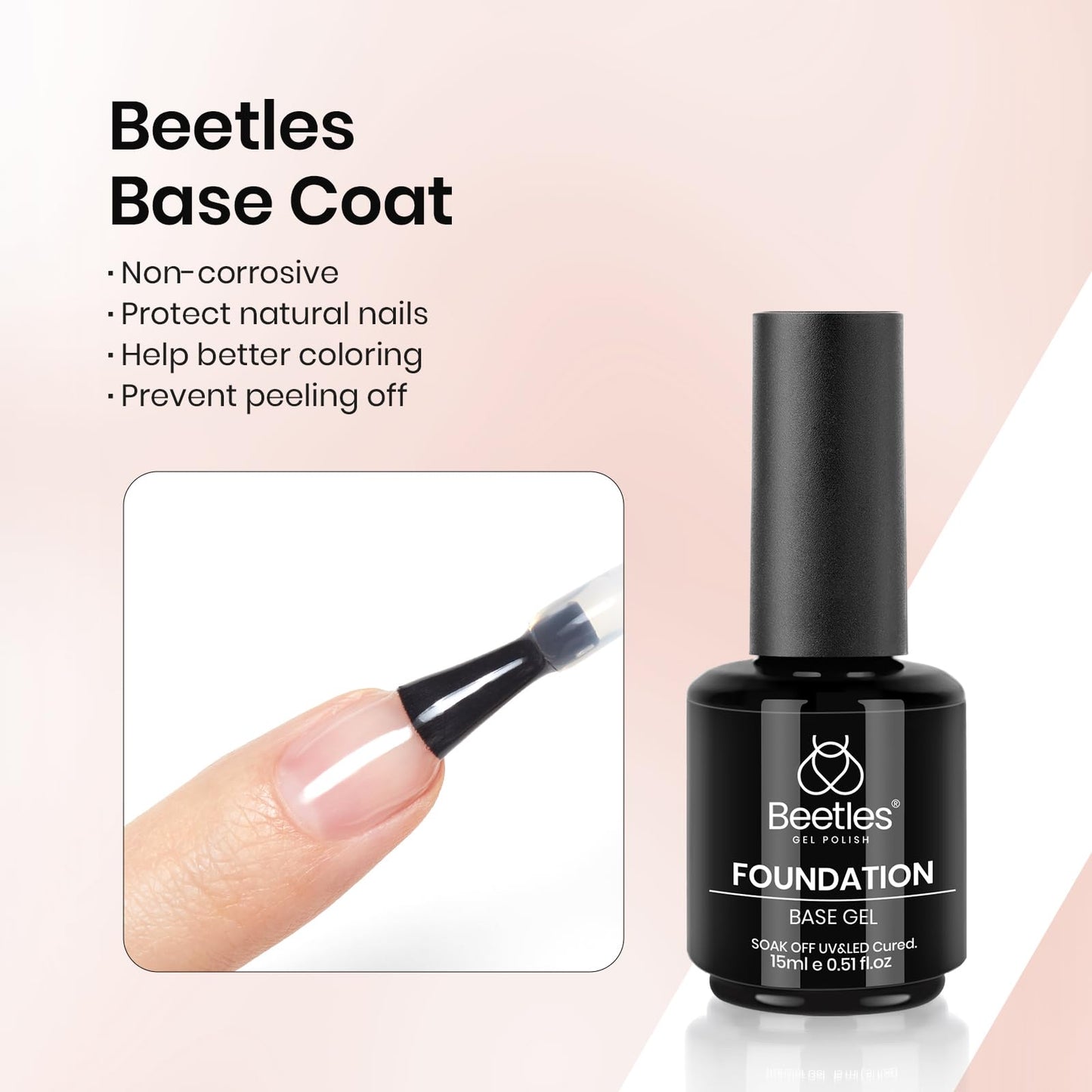 Beetles 3Pcs 15ml White Gel Nail Polish and No Wipe Gel Top Coat & Base Coat Set, Soak Off UV Lamp and Long Lasting Glossy Top Coat French Manicure Art Design Kit