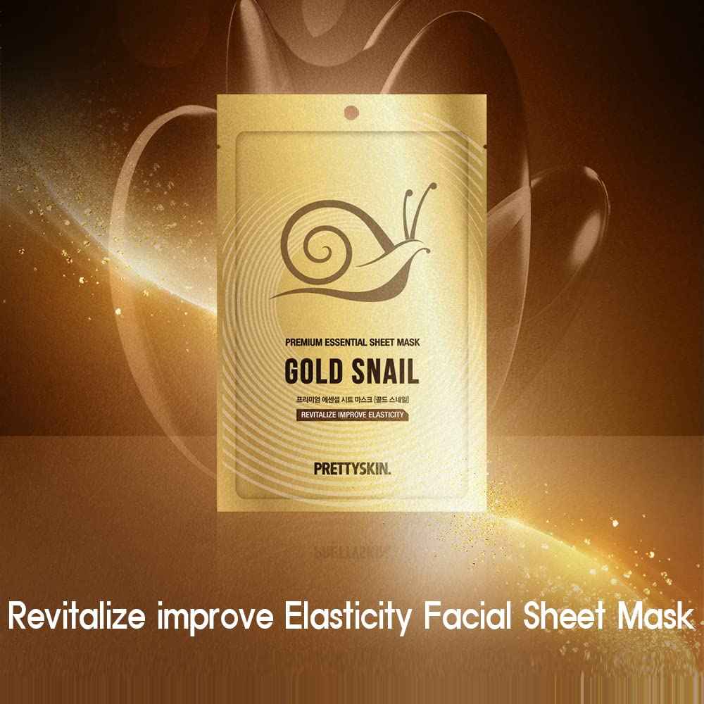 PRETTYSKIN Premium Essential Sheet Mask Gold Snail 23g-Intense Mositure, Lasting Hydration (Pack of 10)