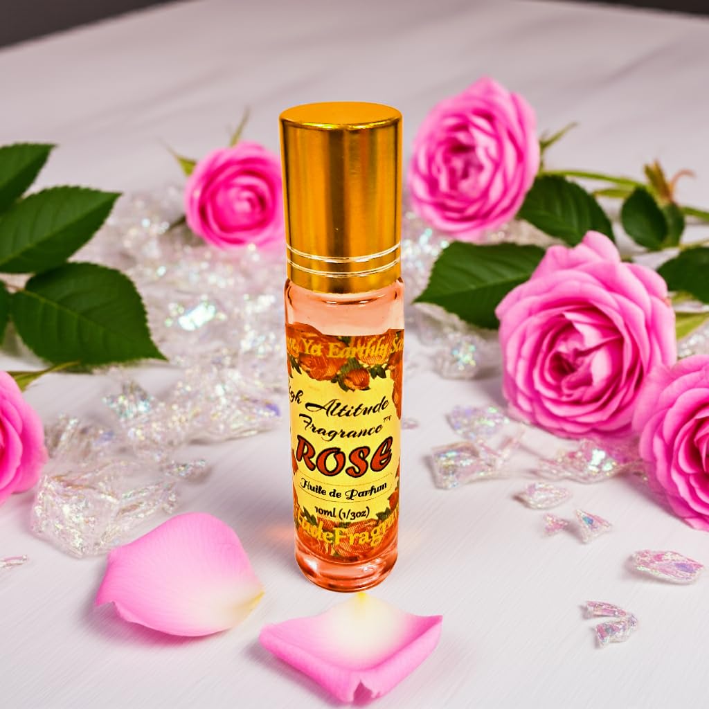 ROSE Perfume Oil - All-Natural Essential Oil Fragrance - Huile de Parfum - Bulgarian Damask Rosa Damascena Petals Otto,Tea Rose, De Mai - Roll On Roller Ball - Party Travel Guest Favors Gifts - 10mlx3