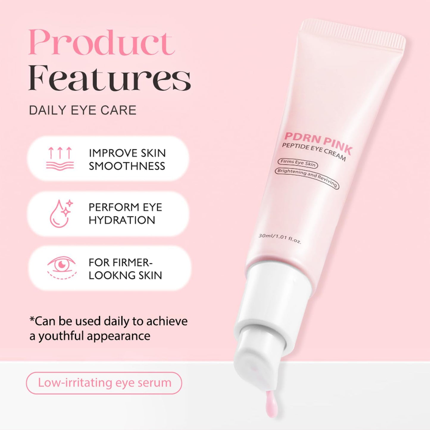 PDRN Pink Peptide Eye Cream,Under Eye Cream For Dark Circles with Niacinamide, Retinol & Hyaluronic Acid to Fight Fine Lines,Wrinkles,Puffiness And Bags Under Eyes,Korean Skin Care 30ml/1.01 fl. oz