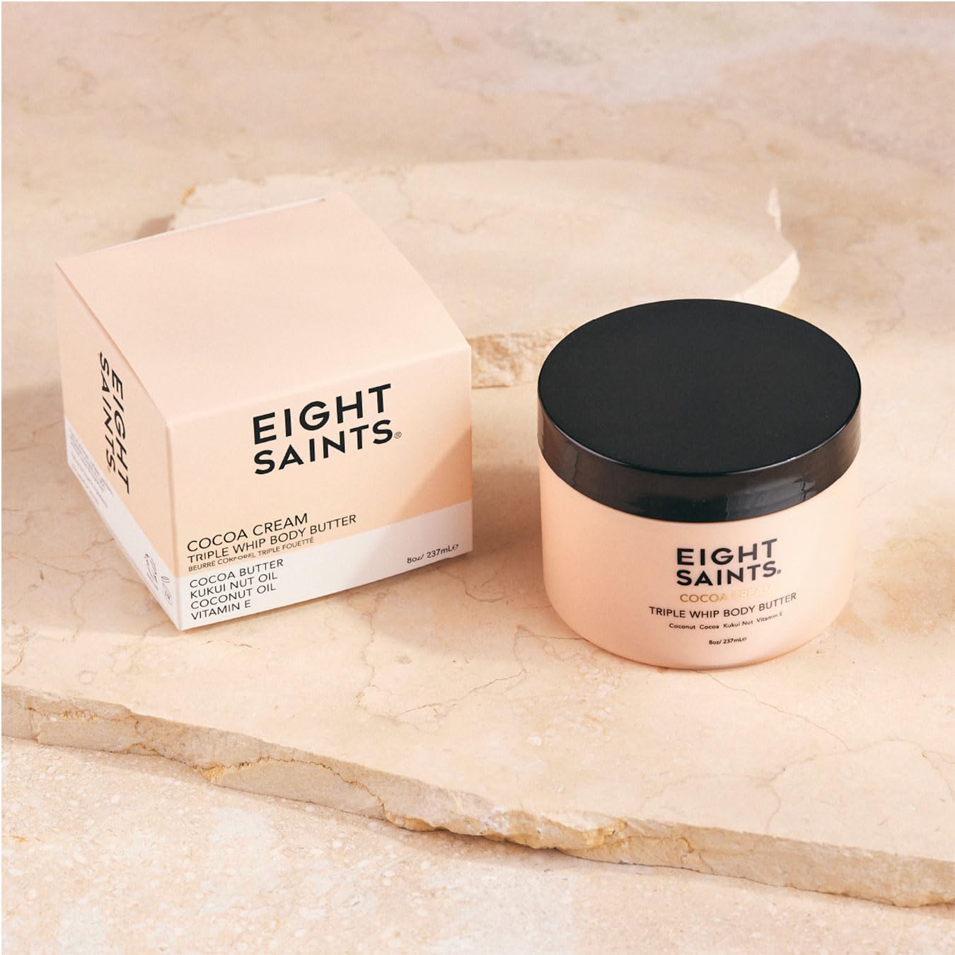 Eight Saints Cocoa Creme Body Butter, Body Cream With Coconut Oil, Cocoa, and Kukui Nut, Intense Hydration and Nourishing Moisturizer, 8 Ounces