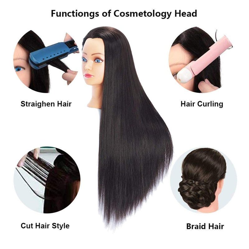 headdoll Mannequin Head Styling Mannequin Head for Hair Styling and Free Table Stand Training Head Manikin Cosmetology Doll Head with Long Fiber Hair Hairdresser Practice Head for Stylist