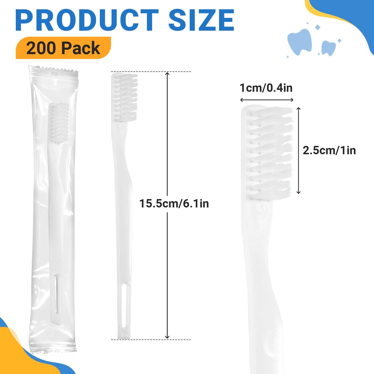 IJRPLM 200 Pack Disposable Toothbrushes Bulk, Individually Wrapped Disposable Toothbrush, Soft Bristle Travel Toothbrushes, Single Use Toothbrush for Adult Hotels Guest Travel Donation Homeless