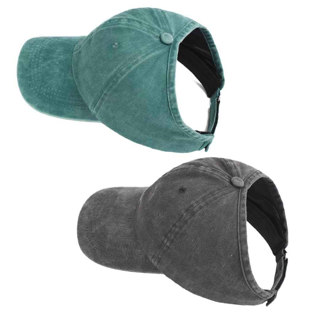 Degfey Women's Backless Baseball Caps for Curly Hair, Satin Lined, 2 Pack (US, Alpha, One Size, Medium, Black+Green)