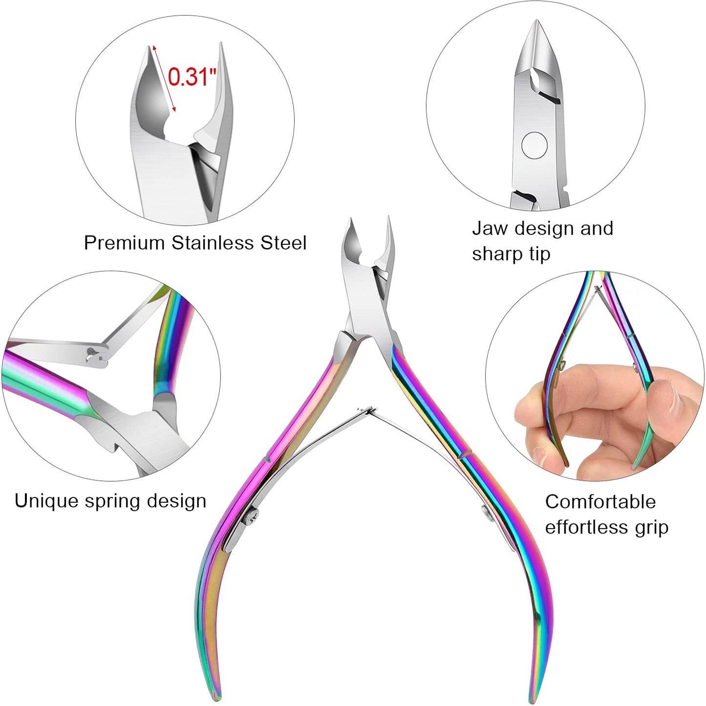 4 Pack Professional Cuticle Nippers, Rainbow Nail Trimmer & Cutter