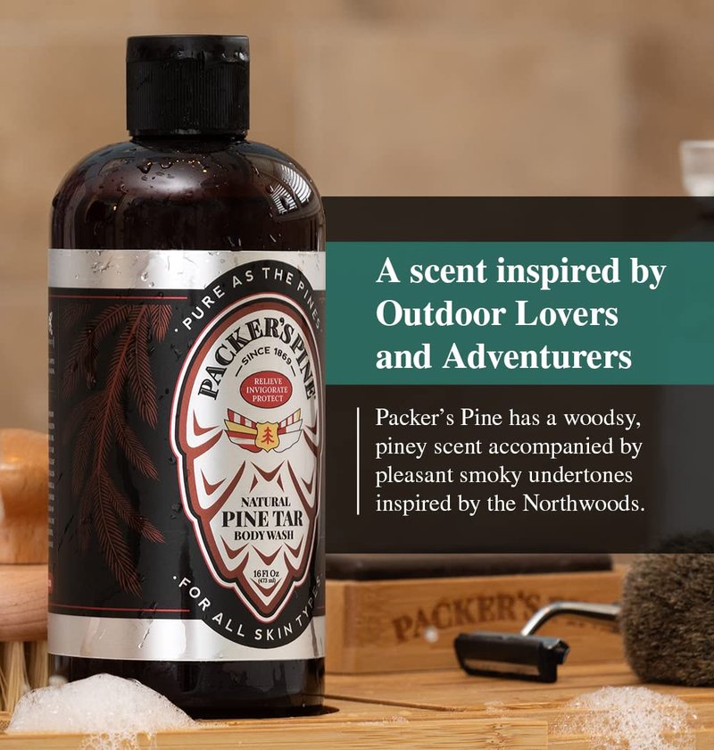 Packer's Pine Tar Body Wash | Soothing Mens Shower Gel For Psoriasis Relief | Made With Natural Pine Tar and Pine Oils | Paraben & Sulfate-Free, 16 fl oz, 2 Pack