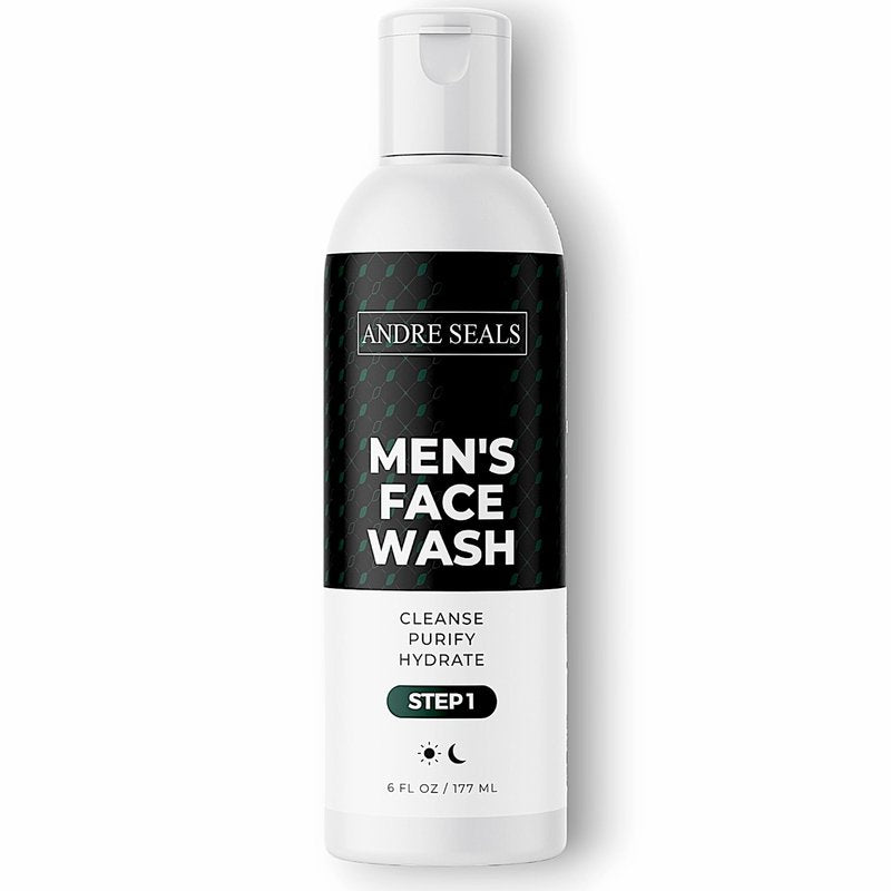 Andre Seals Mens Face Wash | Facial Cleanser with Activated Charcoal, Hyaluronic Acid & Green Tea | Exfoliate, Deep Pore Cleansing & Hydrating Facial Cleanser | Exfoliating Face Wash | Mens Skin Care