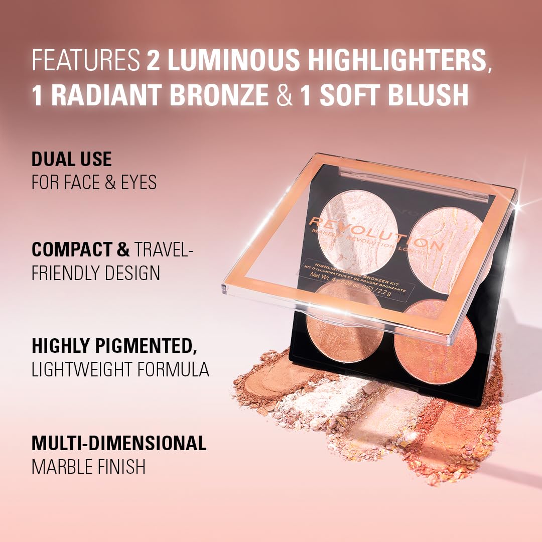 Makeup Revolution Cheek Kit, Take A Breather: 12 Shimmery Pink & Beige Cheek Shades in a Compact Palette