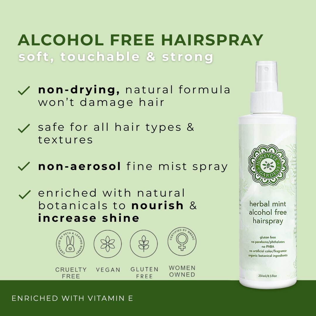 Honeybee Gardens Alcohol-Free Hair Spray, Herbal Mint, Non-Aerosol Strong Hold, 8.5 fl oz